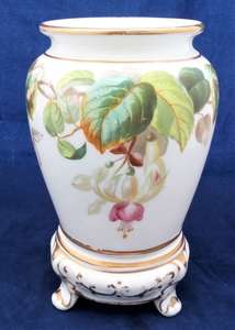 Mid Victorian Ridgway Porcelain Vase Integral Stand Hand Painted Fuchsia