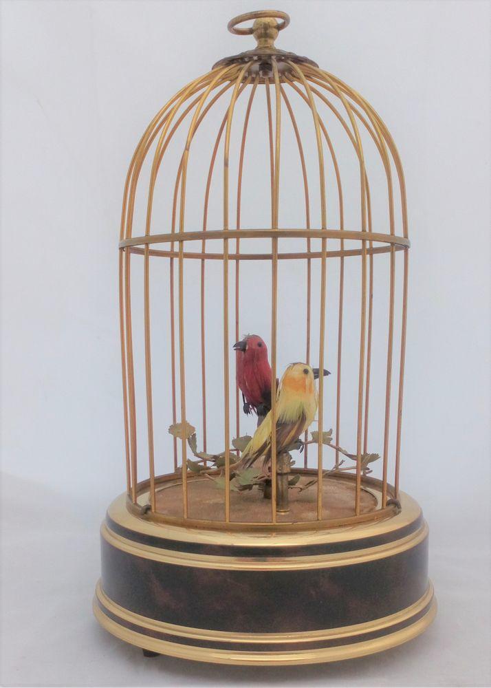 Vintage Reuge Saint-Croix Swiss Clockwork Singing Birds Cage Automaton c 1970