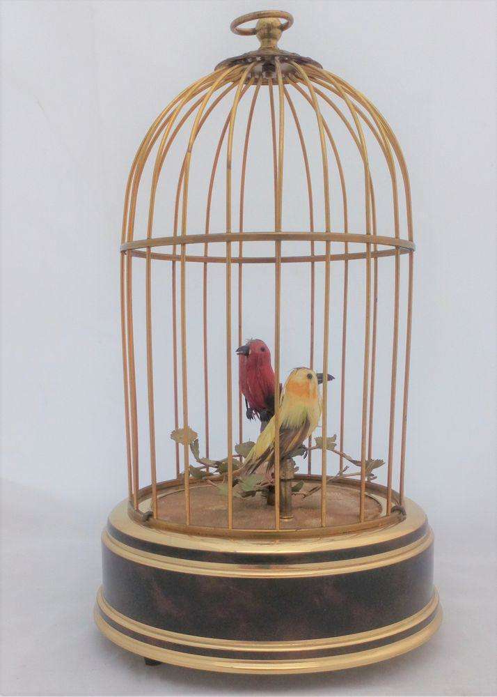 Vintage Reuge Saint-Croix Swiss Clockwork Singing Birds Cage Automaton c 1970