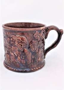 Novelty Frog Mug Jolly Topers Moulded Rockingham Treacle Glazed Antique c 1860