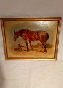 William Woodhouse Oil Painting of Horse and Foal Signed Antique circa 1910 - 1920
