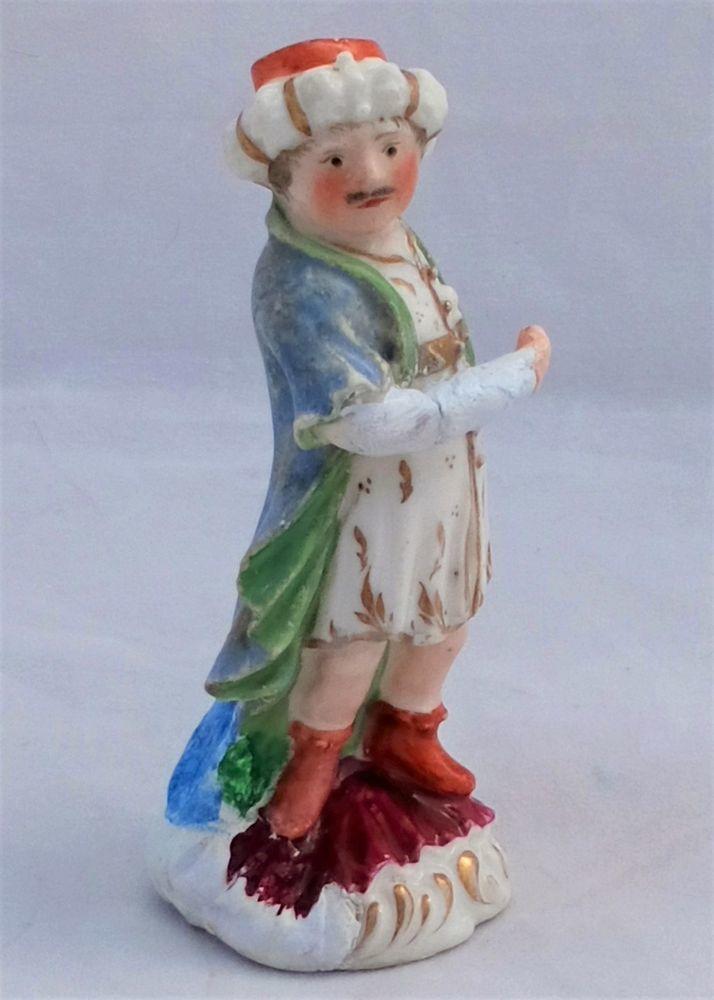Antique Miniature Derby Porcelain Polychrome Enamelled Figurine of a Turk Incised No 3  circa 1770 As Found