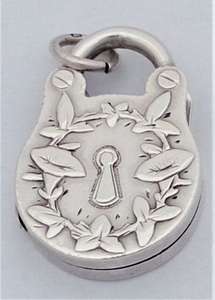 Antique Victorian Silver Padlock Shaped Locket Pendant Aesthetic Movement Hallmarked Birmingham 1886