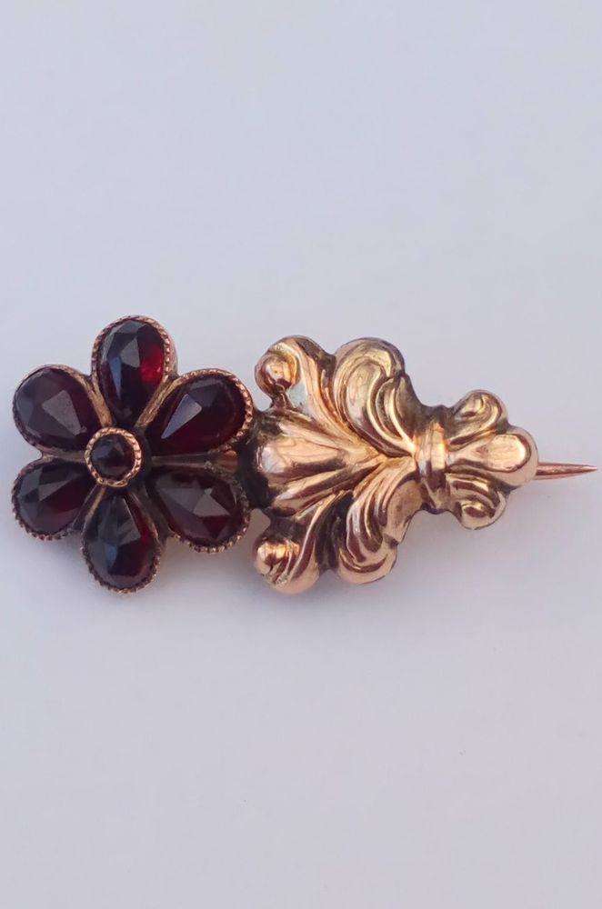 Antique Georgian 15ct Gold Closed Back Garnet Comet Brooch Tiny Size Rare circa 1830