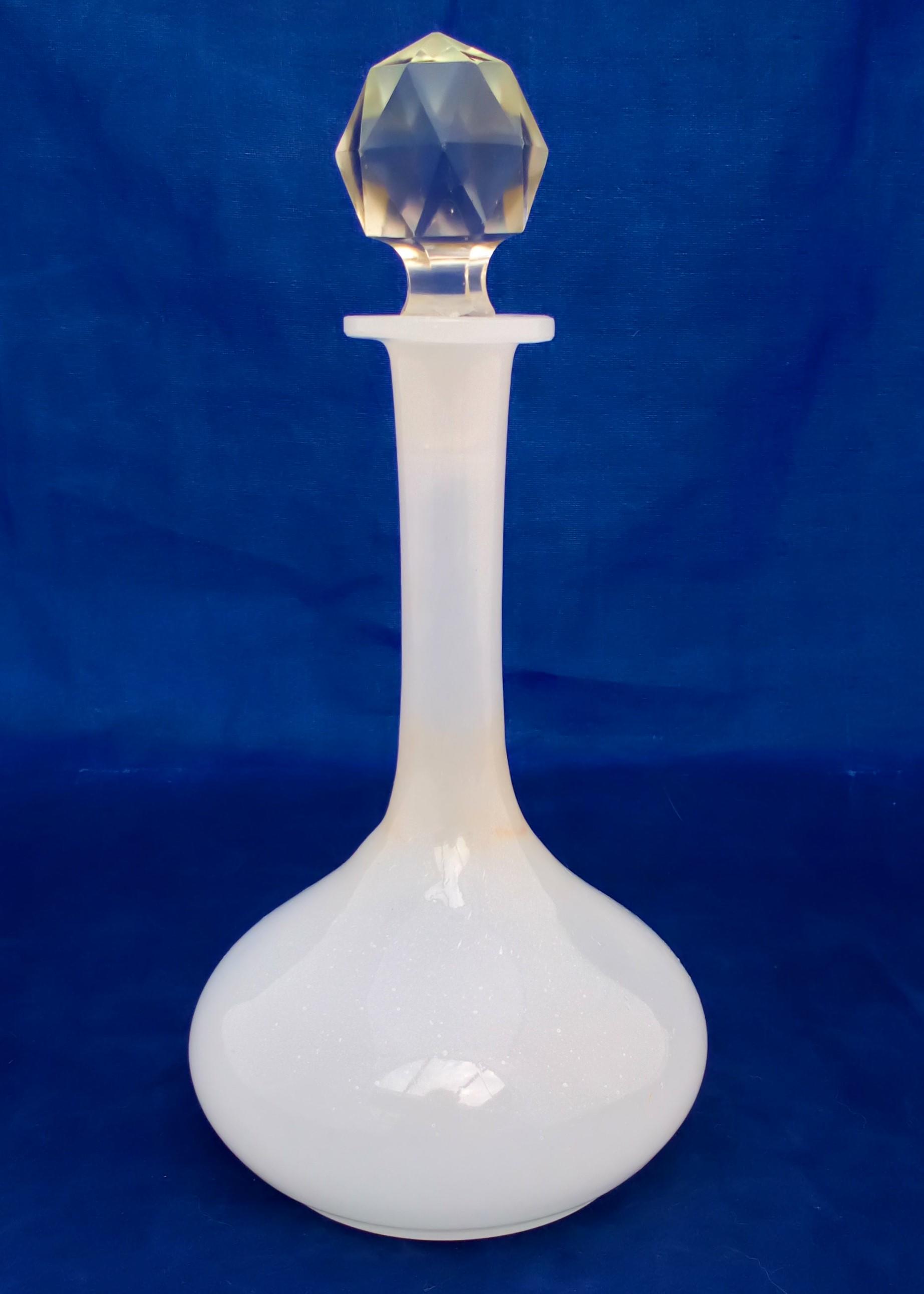 Antique opaline glass scent bottle opaque glass clear faceted ball stopper Stourbridge circa 1870
