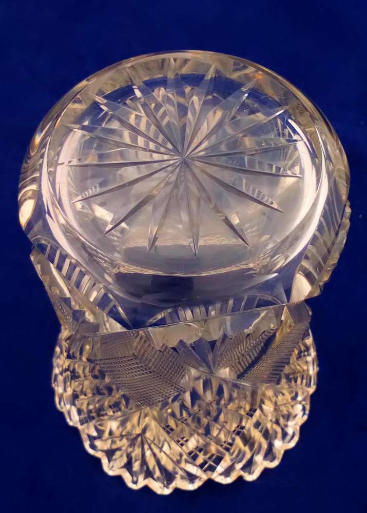 An antique Edwardian fan cut glass small celery vase with hobnail and strawberry diamond cutting star cut base circa 1910