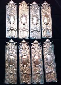 Antique set of eight Art Nouveau Pressed Copper Finger Plates  for doors in original condition circa 1900