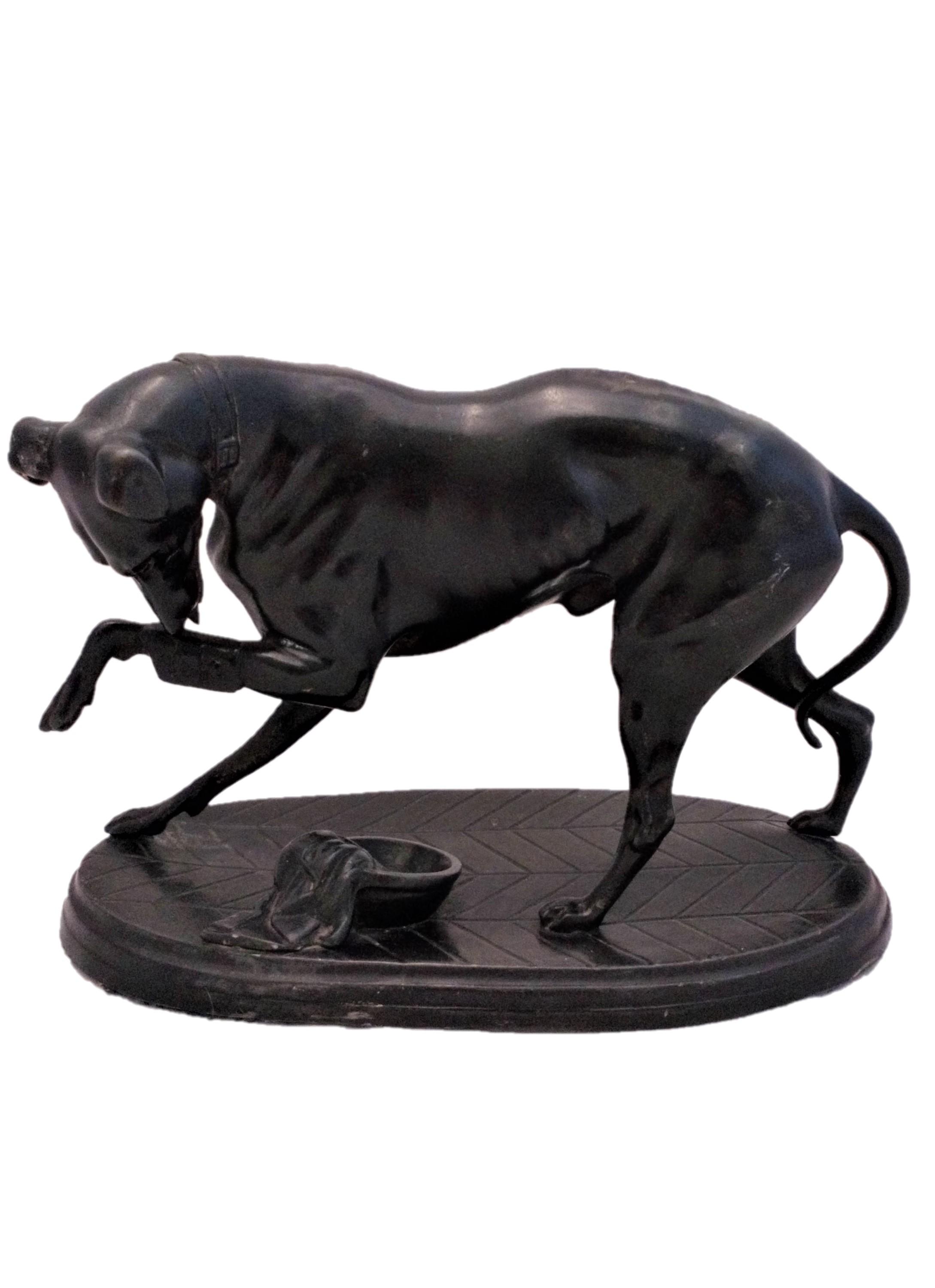 Antique Greyhound Figurine With Leg Splint Patinated Spelter after the Danish Animalier Adelgunde Vogt circa 1895