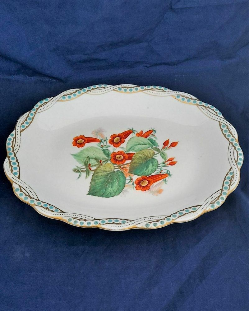 Antique 1840s Victorian Dessert Service Comport Compote Cake stand Probably Minton Argyle Pattern Hand Painted Campanula Flowers