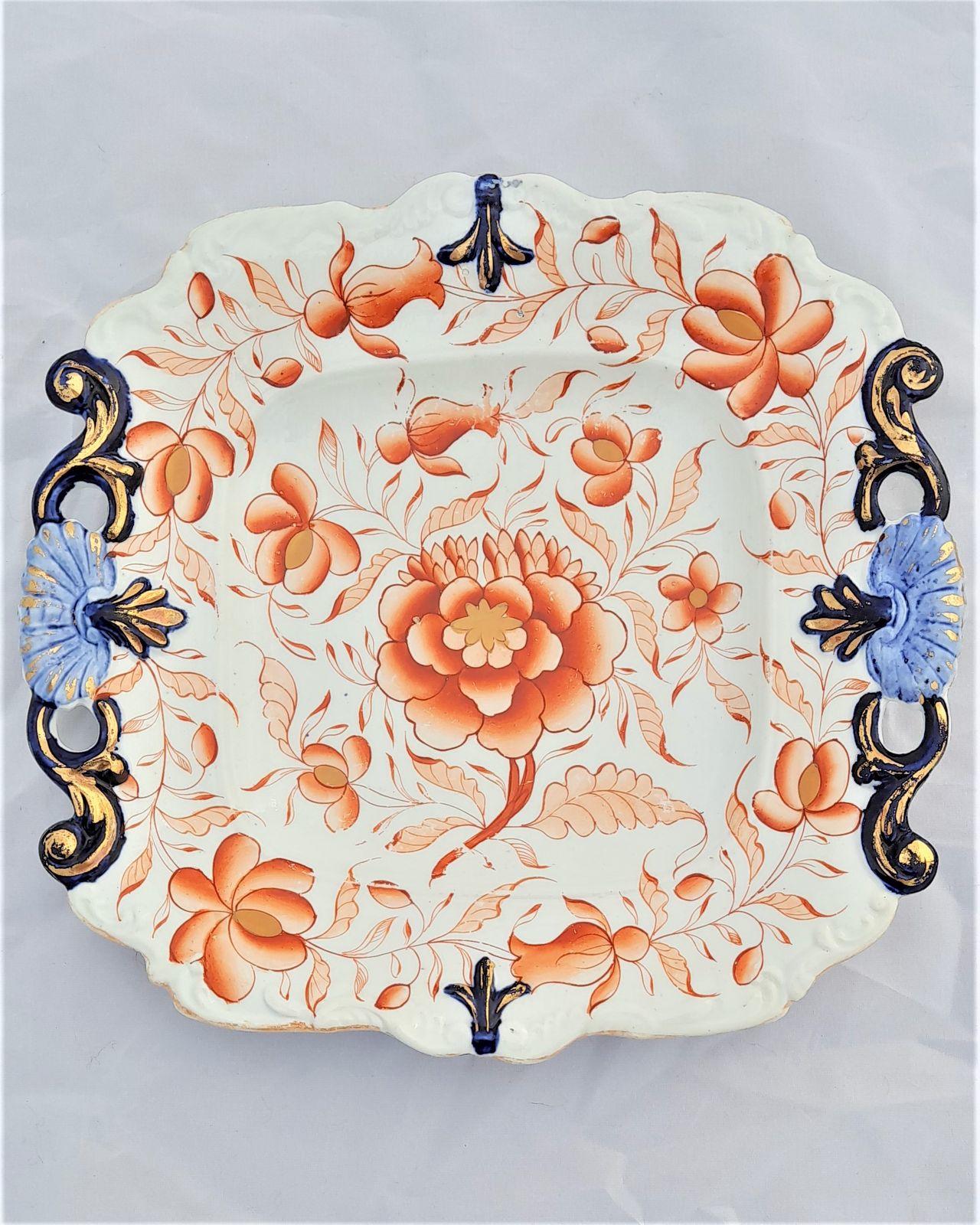 Antique New Hall Porcelain Inverted Shell or Dropped Shell Dessert Service - 9 pieces - Hand Painted Imari Pattern low relief moulded - Antique ca 1820 - 4 kg