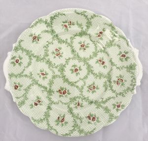 Victorian c 1840 Chintz Pattern Green Transferware Porcelain Dessert Plate Roses