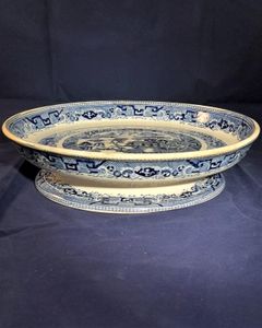 Antique Stone Ware Blue & White Transfer Printed Stilton Stand Willow Pattern circa 1850 27.3 cm diameter