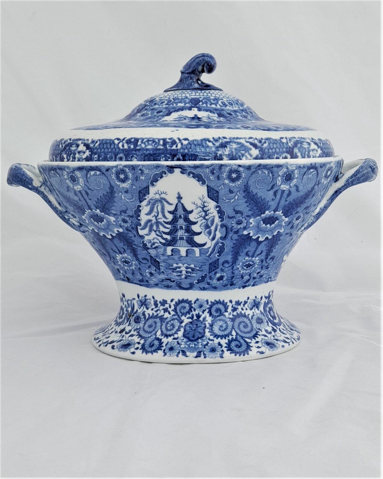 Herculaneum Pottery Blue & White Pearlware Warming Tureen Net Pattern