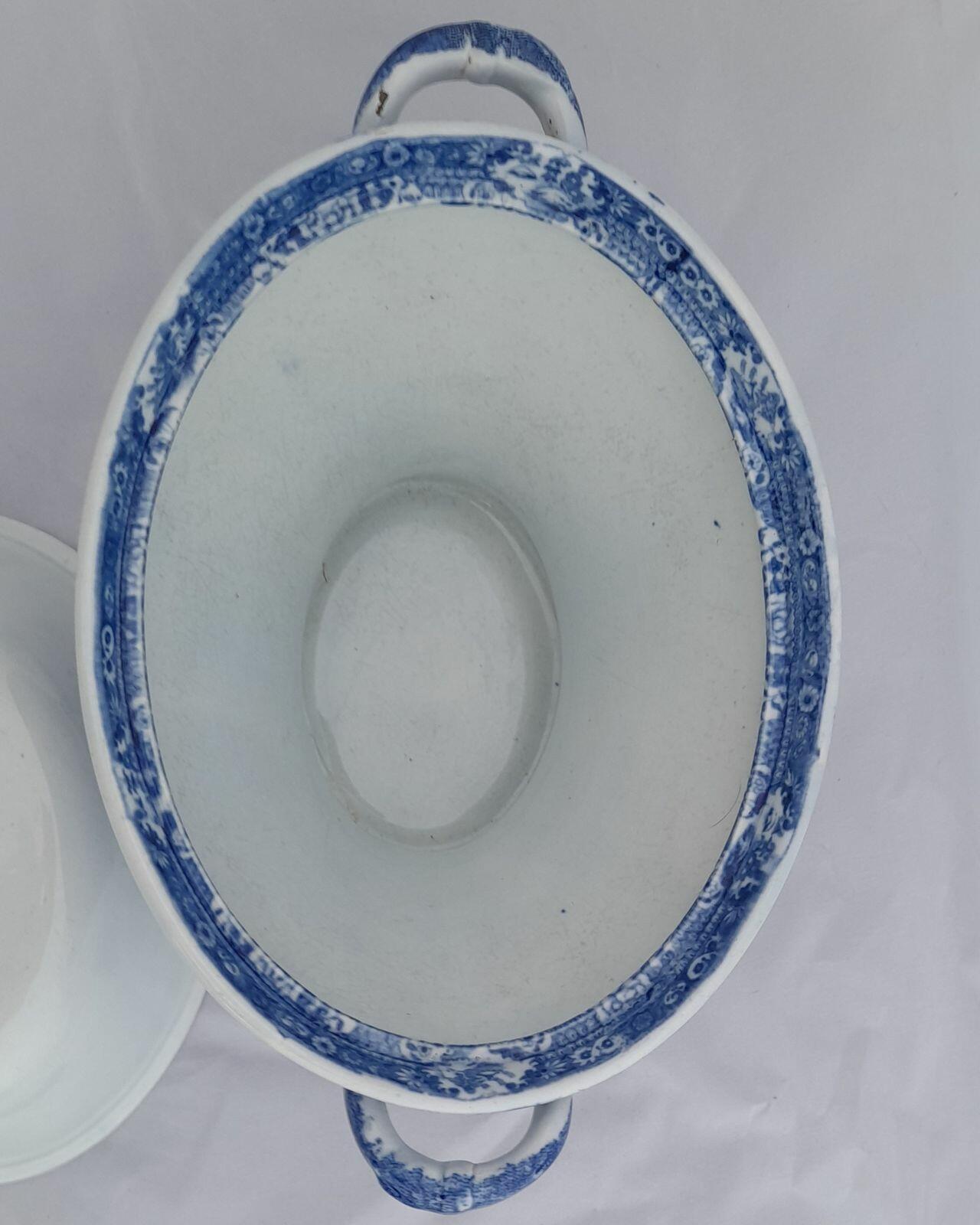 Herculaneum Pottery Blue & White Pearlware Warming Tureen Net Pattern