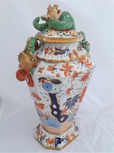 Antique Masons Patent Ironstone China alcove vase hand painted Fence Japan pattern potpourri circa 1815 Dragon handles Regency early 19thC 54cm 7.6kg
