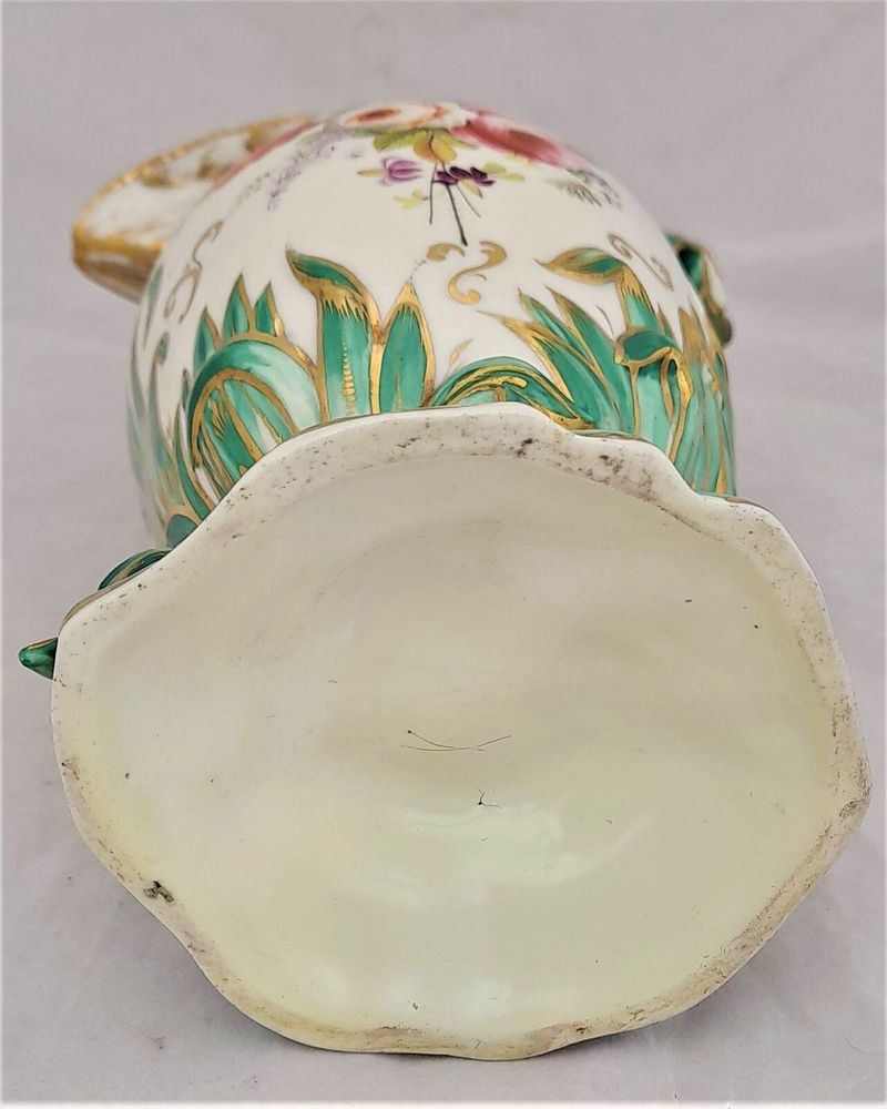 Antique Regency Daniel & Son Porcelain Swan lipped Vase Ewer or Jug Hand Painted Botanicals circa 1825. Made by Henry & Richard Daniel Shelton Staffordshire. 242mm high weighs 516 grammes unpacked.
