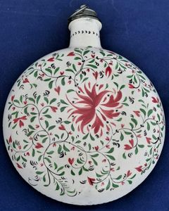 Pearlware Prattware Spirit Flask Inscribed W. Nicklin June 12th 1838 - Antique Pilgrim Flask high temperature underglaze colours green black & red