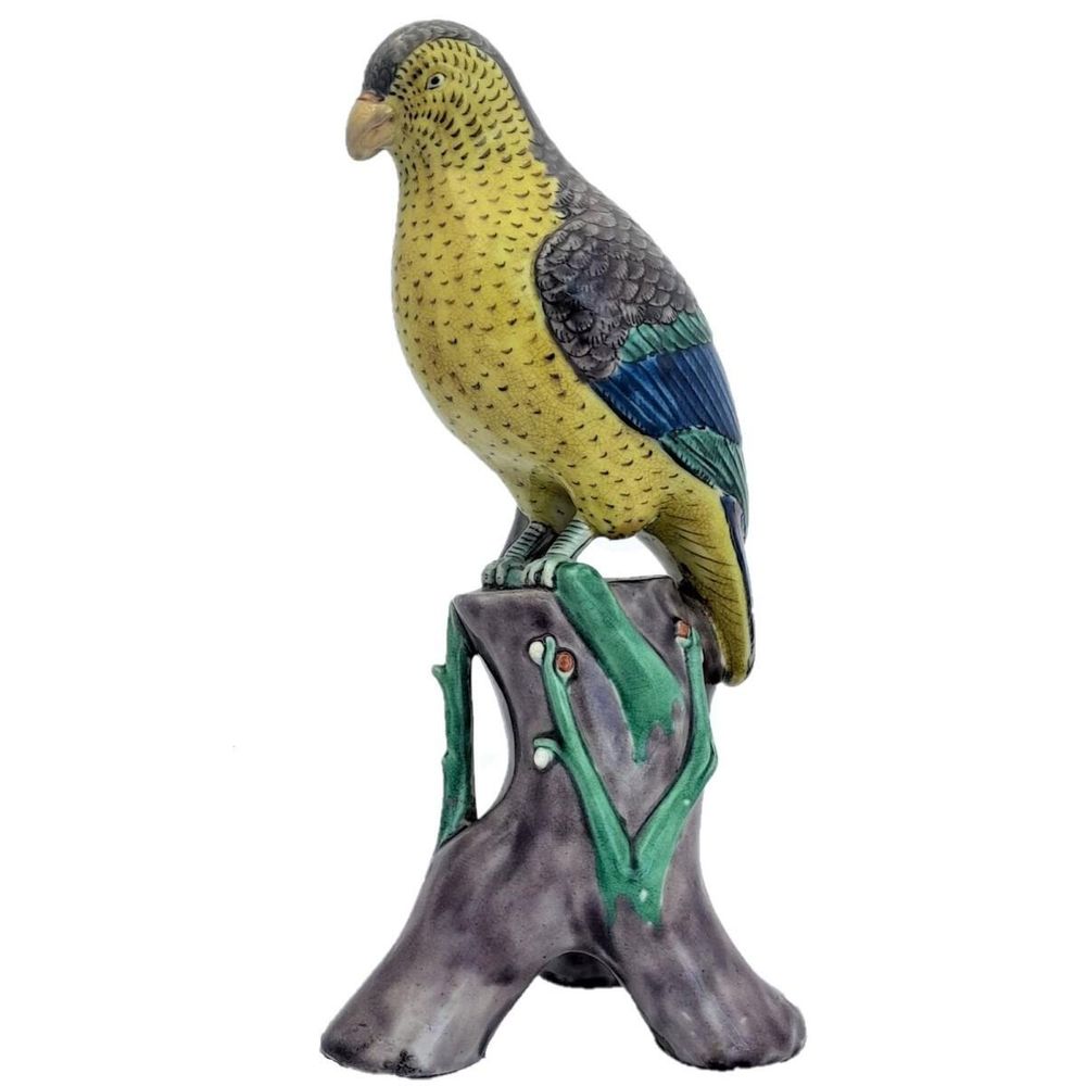 main Japanese Arita Porcelain Parrot Okimono Figurine decorated in Ko Kutani Style Meiji antique circa 1870 -  29 cm high 939 grammes
