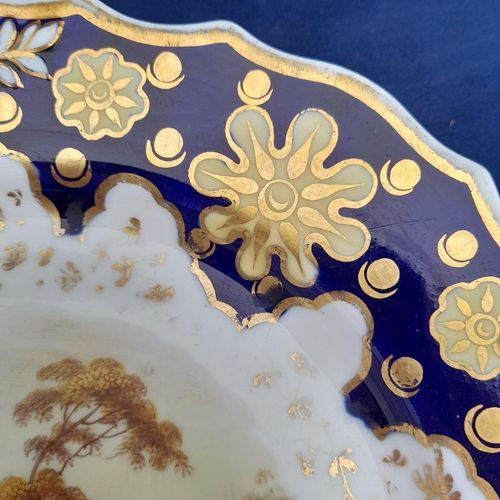Detail sun and moon - Ridgway Regency Porcelain loop sprigged dessert plate - Pattern 941 Topographical scene c 1810