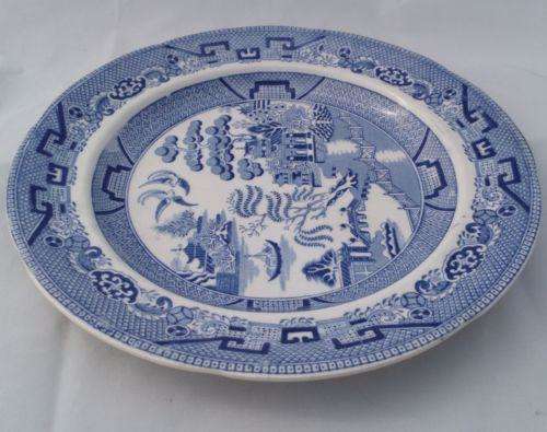 Antique William Ridgway Ironstone Blue and White Print Plate Willow Patt c 1840s