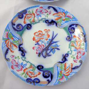 Pair Antique Pearlware Pottery Plates Thomas Dimmock Coloured Argyll Patt c 1850