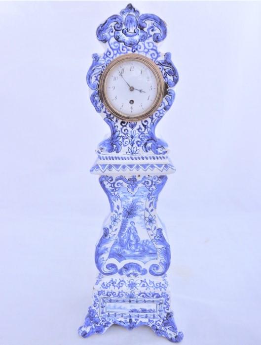 Antique Delft Longcase Clock HP Miniature Bombe Shape Verge Movement circa 1880