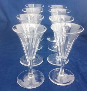 Set 8 Port Wine Glasses Drawn Trumpet Bowl Faceted Stem Regency  Antique c 1820