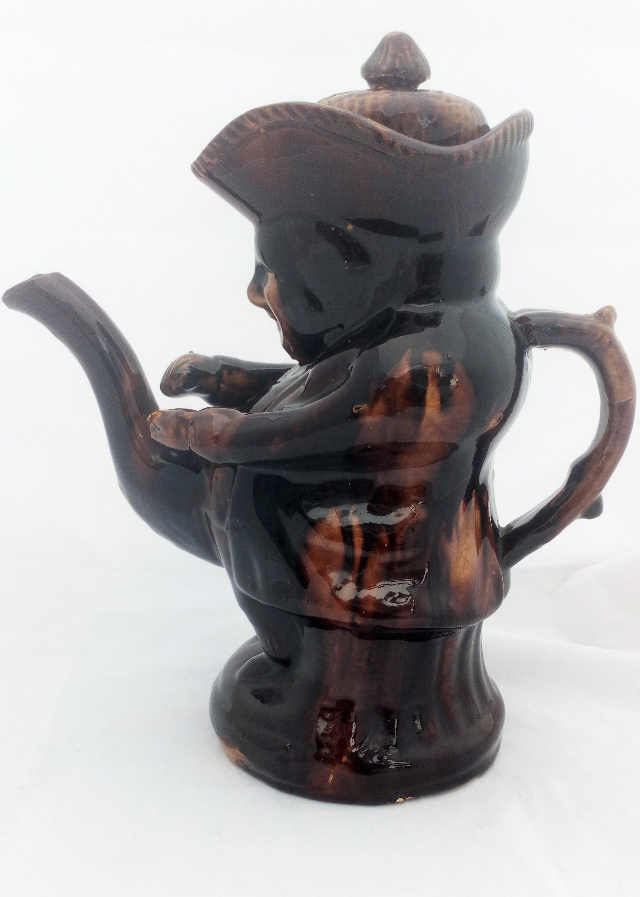 Novelty Teapot The Snuff Taker Rockingham Treacle Glazed  11 inch Antique c 1880
