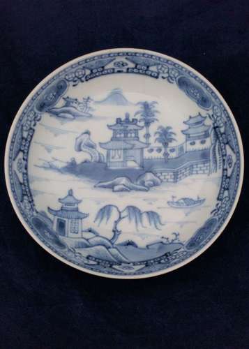 Chinese Porcelain Saucer Painted Blue Qianlong Qing Antique c 1780