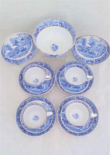 Miles Mason Porcelain Part Tea Set Blue and White Verandah Pattern c 1810