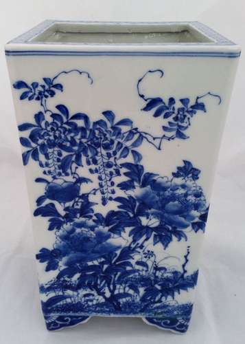 Antique Japanese Seto Porcelain Square Planter Jardiniere Meiji c 1890