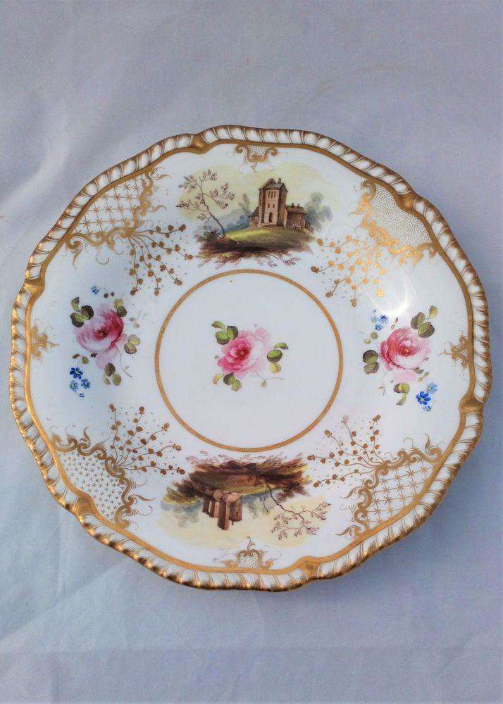 H and R Daniel Porcelain Gadrooned Plate Hand Painted 4347 pattern c 1827