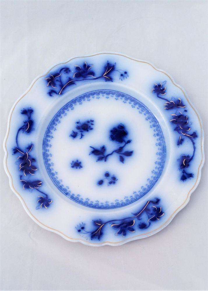 Chamberlains Worcester Porcelain Flow Blue Dinner Plate Antique Victorian c 1850