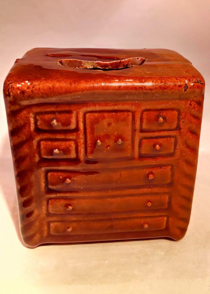 Novelty Pottery Chest of Drawers Money Box Treacle Glazed Antique c 1870