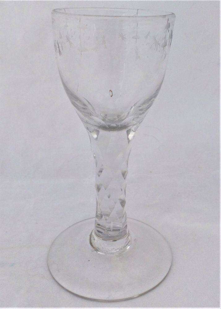 Antique Georgian Round Bowl Diamond Faceted Stem OXO Wine Glass circa 1780