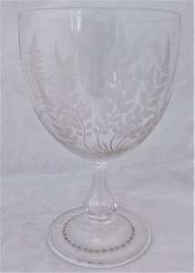 Antique Venetian Style Glass Goblet Cut and Engraved Ferns Arts and Crafts circa 1860