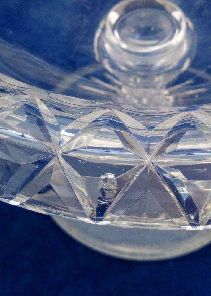 Antique Victorian Turn Over Rim Cut Glass Bowl Comport Compote or Tazza Round Star Cut Foot Hollow Inverted Baluster Facet Cut Stem circa 1850