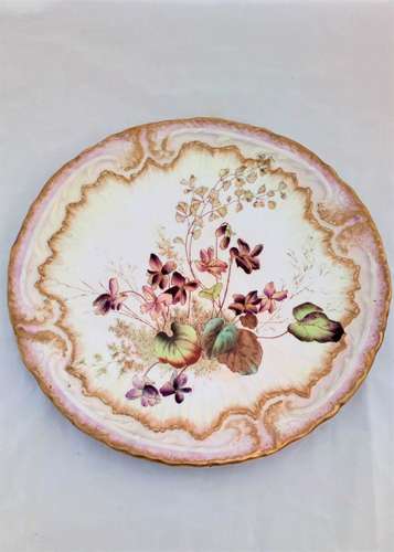 Antique Wiltshaw and Robinson registered design dessert plate with a floral pattern and embossed ornate low relief ornamentation design registered 1895