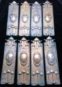 Antique set of eight Art Nouveau Pressed Copper Finger Plates  for doors in original condition circa 1900