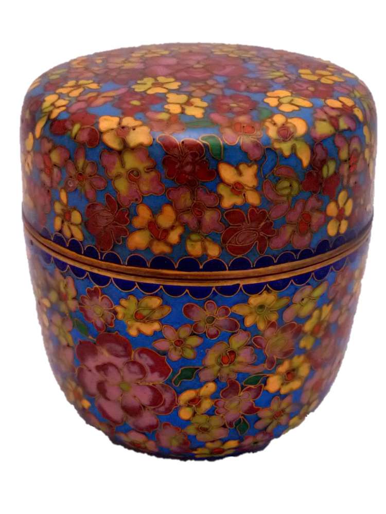 Antique Japanese Shippo Cloisonne Enamel Natsume Lidded Jar or Tea caddy decorated with A Thousand Flowers pattern 七宝棗 c 1900