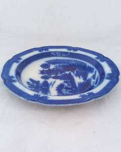 Antique Georgian blue and white Chinoiserie transferware Staffordshire pearlware plate boy on a buffalo pattern circa 1800