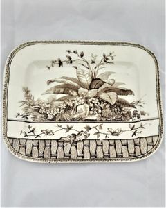 An antique Aesthetic Movement earthenware rectangular platter transfer printed Brazil pattern in brown made by G W Turner of Tunstall circa 1880.