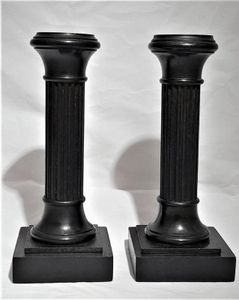 Pair of antique Edwardian Ebony ribbed Doric column wooden candlesticks 6 inches high circa 1905