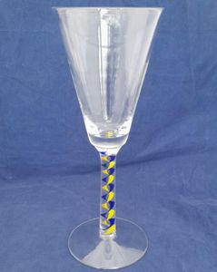 Four Vintage Mike Hunter Twists Studio Wine Glasses Blue & Yellow Colour Twist Stems Signed - Made in the Georgian style in Selkirk in Scotland 2010