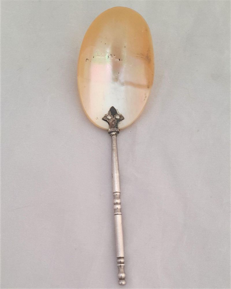 Palais Royal Mother of Pearl spoon and silver plated brass handle Antique French Grand Tour 1880