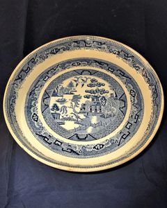 Antique Stone Ware Blue & White Transfer Printed Stilton Stand Willow Pattern circa 1850 27.3 cm diameter