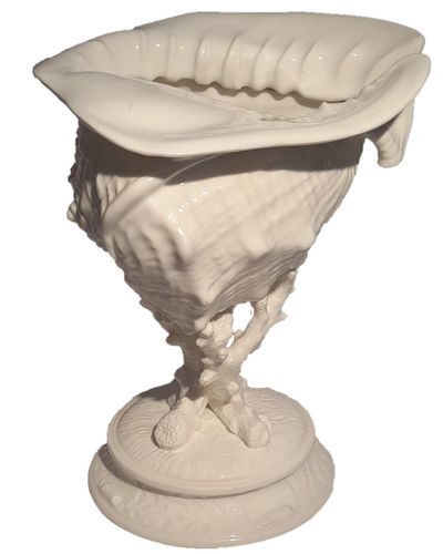 Antique Wedgwood White Porcelain Centrepiece - Fine Bone China Conch Shell sat Upon Coral on a round base - Victorian circa 1900 - 24.8 cm H 19 cm L