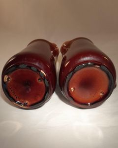 Pair of antique Wedgwood majolica pottery rope handled jugs - Purple Glazed elegant slender tapering cylindrical form - circa 1920 - 18.1 cm high 1 1/4 pints capacity