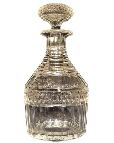 Antique Georgian Cut Glass Nelson or Cylindrical Shape Decanter with Mushroom Stopper circa 1825 - step or prism cut shoulder - 1 litre - 1.552 kg