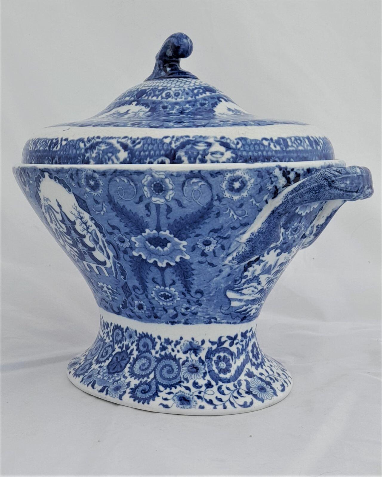 Herculaneum Pottery Blue & White Pearlware Warming Tureen Net Pattern